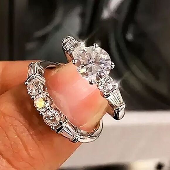 -The WithThese Rings 925 Silver Ring W/White Sapphire Set sz 6 - Picture 2 of 9